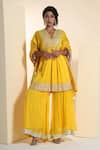 Buy_Sunita Nagi_Yellow Kaftan Chanderi Embroidered Gota Lace V-neck Yoke Sharara Set _Online_at_Aza_Fashions