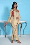 Shop_Sunita Nagi_Yellow Dupion Embroidered Thread Notched Rose Jacket And Pant Set _Online_at_Aza_Fashions