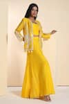 Buy_Sunita Nagi_Yellow Chanderi Embroidered Mirror Square Jacket And Sharara Set _at_Aza_Fashions