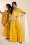 Sunita Nagi_Yellow Chanderi Embroidered Mirror Square Jacket And Sharara Set _Online_at_Aza_Fashions