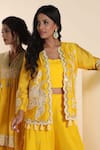 Shop_Sunita Nagi_Yellow Chanderi Embroidered Mirror Square Jacket And Sharara Set _Online_at_Aza_Fashions