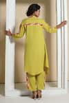 Shop_Sunita Nagi_Yellow Linen Cotton Embroidered Thread Mandarin Asymmetric Kurta With Pant _at_Aza_Fashions