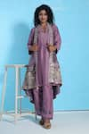 Buy_Sunita Nagi_Purple Dupion Embroidered Mirror Kurta V Neck Asymmetric Jacket With Set _at_Aza_Fashions