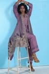 Buy_Sunita Nagi_Purple Dupion Embroidered Mirror Kurta V Neck Asymmetric Jacket With Set 