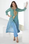 Buy_Sunita Nagi_Blue Shimmer Tissue Embroidered Sequin Kurta V Neck Overlapping Pant Set _at_Aza_Fashions