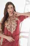 Sunita Nagi_Pink Crushed Tissue Embroidered Floral Round Asymmetric Sleeve Kurta With Pant _Online_at_Aza_Fashions