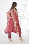 Shop_Sunita Nagi_Pink Crushed Tissue Embroidered Floral Round Asymmetric Sleeve Kurta With Pant _Online_at_Aza_Fashions