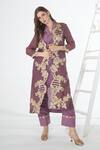 Sunita Nagi_Purple Crushed Tissue Embroidered Floral Jacket Open Front With Kurta Set _Online_at_Aza_Fashions