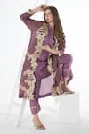 Buy_Sunita Nagi_Purple Crushed Tissue Embroidered Floral Jacket Open Front With Kurta Set _Online_at_Aza_Fashions