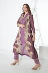 Shop_Sunita Nagi_Purple Crushed Tissue Embroidered Floral Jacket Open Front With Kurta Set _Online_at_Aza_Fashions