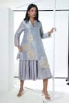 Sunita Nagi_Blue Shimmer Embroidered Floral Band Collar Mirror Dress _Online_at_Aza_Fashions