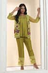 Buy_Sunita Nagi_Yellow Hakoba Embroidered Floral Tunic Round Cross Stitch Jacket With Set _at_Aza_Fashions