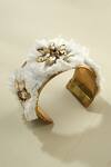 Shop_Bijoux By Priya Chandna_White Crystals Raffia Cuff Bracelet _at_Aza_Fashions