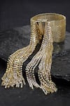 Bijoux By Priya Chandna_Gold Plated Crystals Rhinestone Mesh Tassel Cuff Bracelet _Online_at_Aza_Fashions