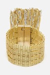 Shop_Bijoux By Priya Chandna_Gold Plated Crystals Rhinestone Mesh Tassel Cuff Bracelet _Online_at_Aza_Fashions