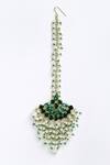 Shop_Bijoux By Priya Chandna_Green Crystal Chandelier And Pearl Embellished Maangtikka _at_Aza_Fashions