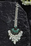 Bijoux By Priya Chandna_Green Crystal Chandelier And Pearl Embellished Maangtikka _Online_at_Aza_Fashions