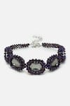 Shop_Bijoux By Priya Chandna_Purple Crystal And Bead Embellished Choker _at_Aza_Fashions