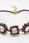 Buy_Bijoux By Priya Chandna_Purple Crystal Celestial Sparkle Bead Studded Choker _Online_at_Aza_Fashions