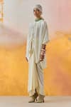 Buy_ASEEM KAPOOR_White Crushed Silk Embroidery Tassel Round Trapeze Short Kurta With Draped Skirt _Online_at_Aza_Fashions