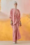 Buy_Aseem Kapoor_Pink Crushed Silk Embroidery Tassel Round Neck Trapeze Kurta With Skirt _at_Aza_Fashions