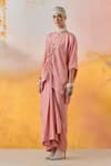 Aseem Kapoor_Pink Crushed Silk Embroidery Tassel Round Neck Trapeze Kurta With Skirt _at_Aza_Fashions