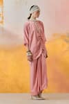 Buy_Aseem Kapoor_Pink Crushed Silk Embroidery Tassel Round Neck Trapeze Kurta With Skirt 