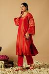 Shop_Tangerine by ASFA_Red Tissue Embroidered Sequin U-neck Straight Kurta With Pant _at_Aza_Fashions