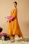 Tangerine by ASFA_Gold Tissue Embroidered Sequin V-neck A-line Gathered Kurta With Pant _at_Aza_Fashions