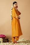 Shop_Tangerine by ASFA_Gold Tissue Embroidered Sequin Leaf Gota Lacework Kurta With Pant _at_Aza_Fashions