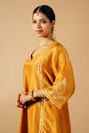 Buy_Tangerine by ASFA_Gold Tissue Embroidered Sequin Leaf Gota Lacework Kurta With Pant 