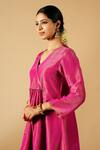 Tangerine by ASFA_Pink Tissue Embroidered Sequin V-neck Gathered Yoke Kurta With Pant _at_Aza_Fashions