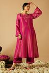 Shop_Tangerine by ASFA_Pink Tissue Embroidered Sequin V-neck Gota Lace Kurta With Pant _at_Aza_Fashions