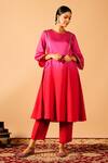 Buy_Tangerine by ASFA_Pink Chanderi Silk Embroidered Gota Lace Round Ombre A-line Kurta With Pant _at_Aza_Fashions