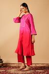 Shop_Tangerine by ASFA_Pink Chanderi Silk Embroidered Gota Lace Round Ombre A-line Kurta With Pant _at_Aza_Fashions