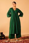 Buy_Tangerine by ASFA_Green Chanderi Silk Embroidered Gota Lace V-neck A-line Gathered Kurta With Pant _at_Aza_Fashions