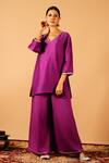 Buy_Tangerine by ASFA_Purple Chanderi Silk Embroidered Gota Lace Blunt-v Short Kurta With Pant _at_Aza_Fashions