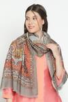 SHINGORA_Grey Printed Floral Mandala Bicolour Stole-Set of 2 _Online_at_Aza_Fashions