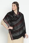 SHINGORA_Maroon Woven Stripe Bicolour Shawl-Set of 2 _at_Aza_Fashions