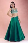 Buy_The Pink Penguin by Charmy_Green Georgette Embroidery Mirror V-neck Bandhani Choli With Kalidar Lehenga 