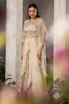 Shop_Divisha Sharma_Ivory Silk Organza Embroidery Thread Cutwork Zardozi Jacket Dhoti Skirt Set _at_Aza_Fashions