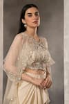 Shop_Divisha Sharma_Ivory Silk Organza Embroidery Thread Cutwork Zardozi Jacket Dhoti Skirt Set _Online_at_Aza_Fashions