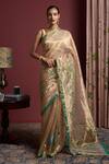 Buy_Akutee_Gold Handwoven Tissue Hand Kaveri Painted Saree With Unstitched Blouse Piece _at_Aza_Fashions