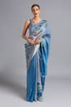 Buy_Akutee_Blue Pure Silk Organza Jaymala Pattern Ombre Saree With Unstitched Blouse Piece _at_Aza_Fashions