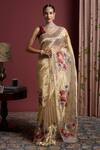 Buy_Akutee_Gold Vijayshree Pattern Scallop Edged Saree With Unstitched Blouse Piece _at_Aza_Fashions