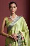 Akutee_Green Handwoven Satin Unnati Brocade Border Saree With Unstitched Blouse Piece _Online_at_Aza_Fashions