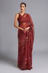 Buy_Akutee_Maroon Handwoven Organza Madhurika Pattern Saree With Unstitched Blouse Piece _at_Aza_Fashions