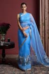 Buy_Akutee_Sky Blue Handwoven Organza Chandrika Pattern Saree With Unstitched Blouse Piece _at_Aza_Fashions