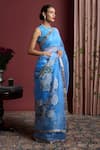 Buy_Akutee_Sky Blue Handwoven Organza Chandrika Pattern Saree With Unstitched Blouse Piece _Online_at_Aza_Fashions