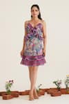 Buy_Sunandini_Purple 100% Cotton Printed Abstract Sweetheart Leila Short Dress _at_Aza_Fashions
